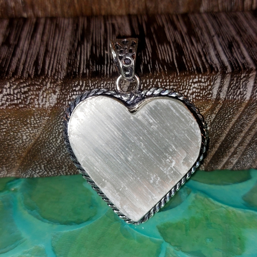 Heart Shaped Raw Selenite Pendant